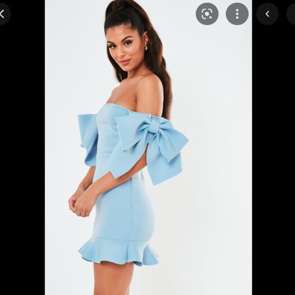 MISSGUIDED - Scuba Ruffle Bow Bardot Mini Dress - Picture 3 of 12
